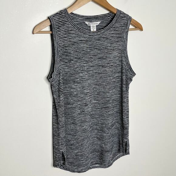 Athleta Womens Breezy Tank Top XS Gray Blue Stripe Pullover Workout 2024 Style - Picture 3 of 10